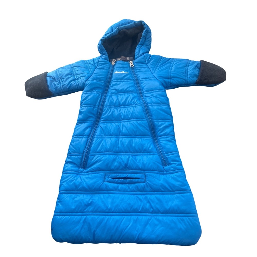 Eddie Bauer Blue Quilted Infant Bunting Bag Fleece Lined Hooded Snowsuit 6-9M